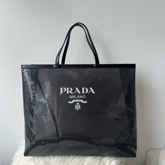 Brand new PRADA Mesh Sequin Spazzolato Logo Tote Black - Picture 3 of 6